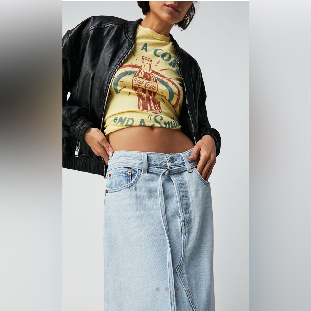 New FREE PEOPLE X Levi's Iconic Belted Long MAXI Skirt NWT SZ 28